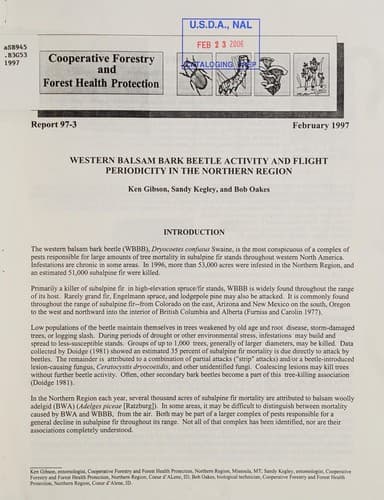 Western balsam bark beetle activity and flight periodicity in the Northern Region