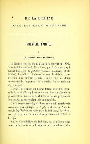 De la lithine dans les eaux minérales de Royat et dans les principales sources thermales d'Auvergne