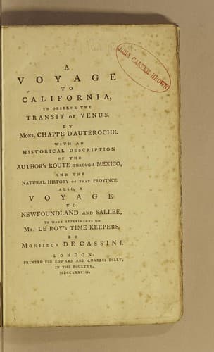 A voyage to California, to observe the transit of Venus