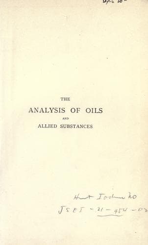 The analysis of oils and allied substances
