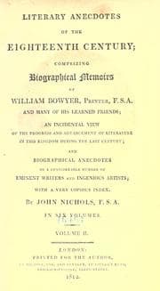 Literary anecdotes of the eighteenth century
