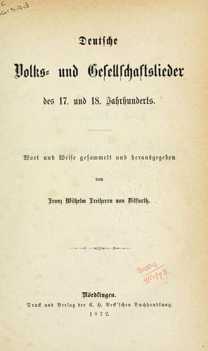 Deutsche Volks- und Gesellschaftslieder des 17. und 18. Jahrhunderts