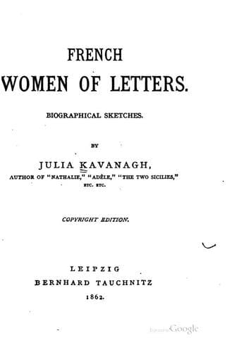 French women of letters: biographical sketches