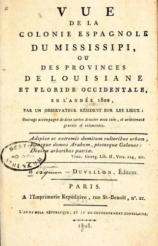 Vue de la colonie espagnole du Mississipi