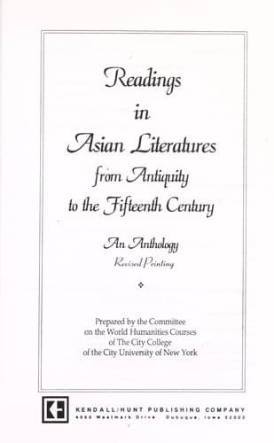 Readings in Asian Literatures, from Antiquity to the Fifteenth century