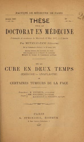 De la cure en deux temps (exérése--anaplastie) de certaines tumeurs de la face ...